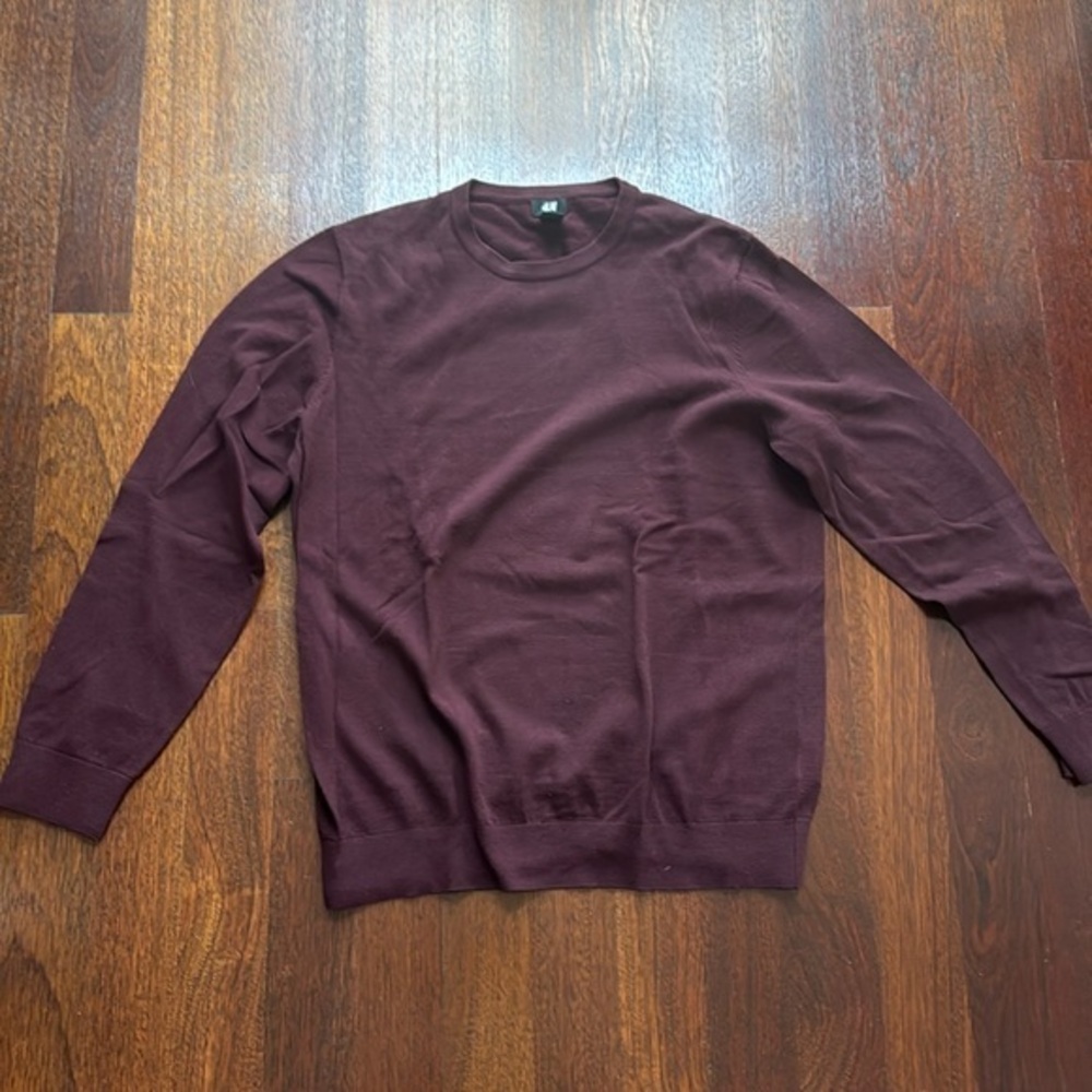 H&M Men's Purple Burgundy Crew Neck Pullover Cotton Sweater